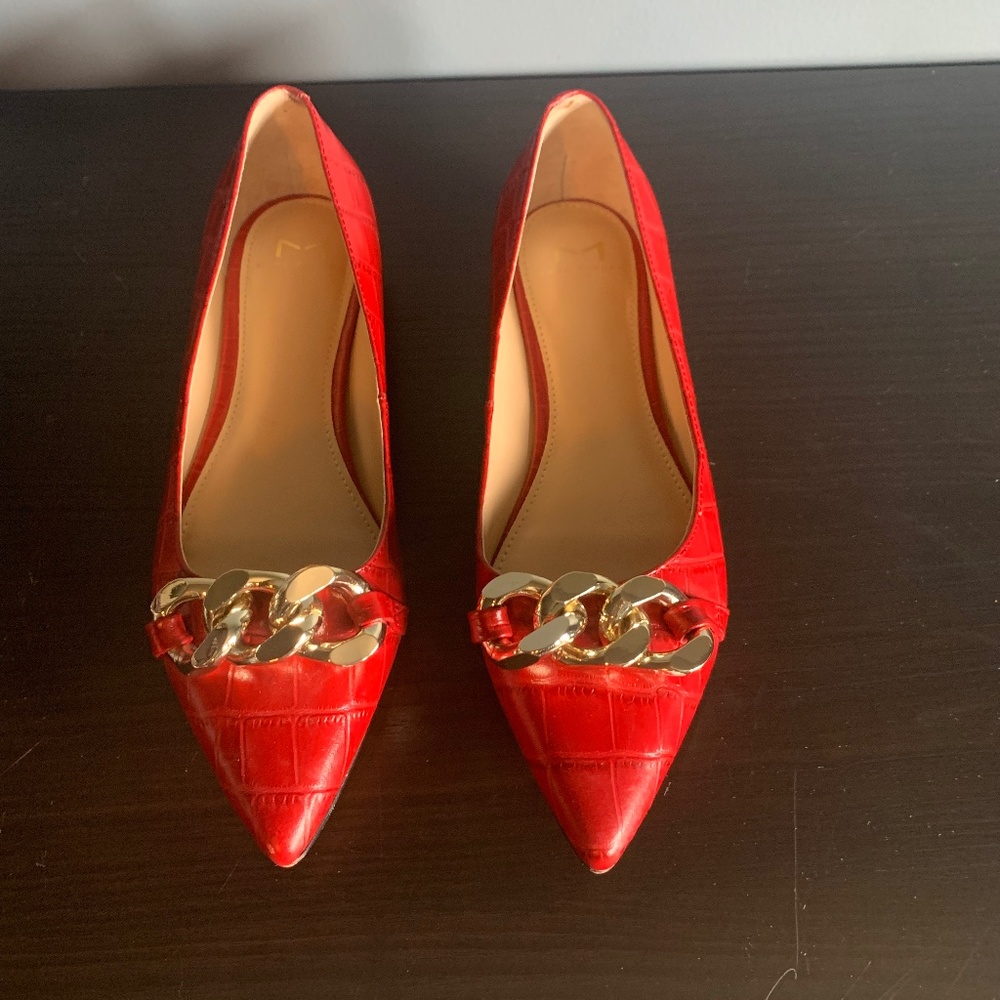 Marc Fisher Red Crocodile Leather Seluna Pointed Flats